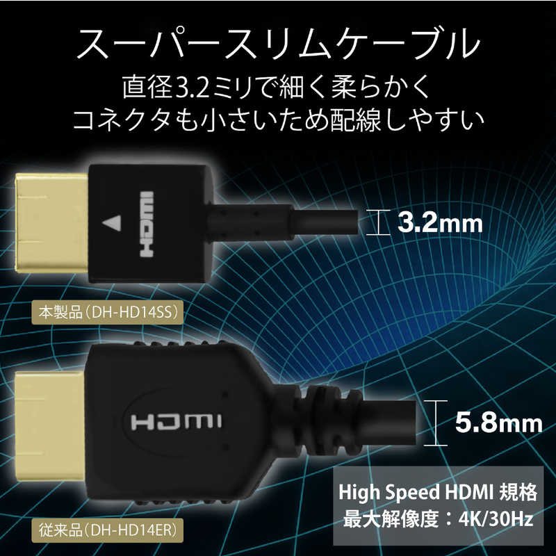 エレコム　ELECOM エレコム　ELECOM HDMIケーブル ブラック [1m /HDMI⇔HDMI /スリムタイプ /イーサネット対応] DH-HD14SS10BK DH-HD14SS10BK