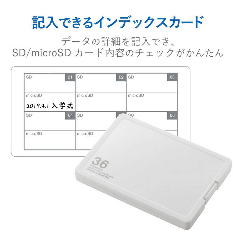 エレコム　ELECOM エレコム　ELECOM SD microSDメモリカードケース(SD 18枚+microSD 18枚･ホワイト) CMC-SDCPP36WH CMC-SDCPP36WH