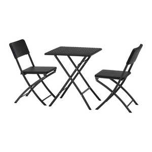 不二貿易 テーブル＆チェア 3点セット BK ラタン調 ブラック 87508