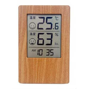 クレセル 木目調 時計付きデジタル温湿度計 Grain CR-2700J