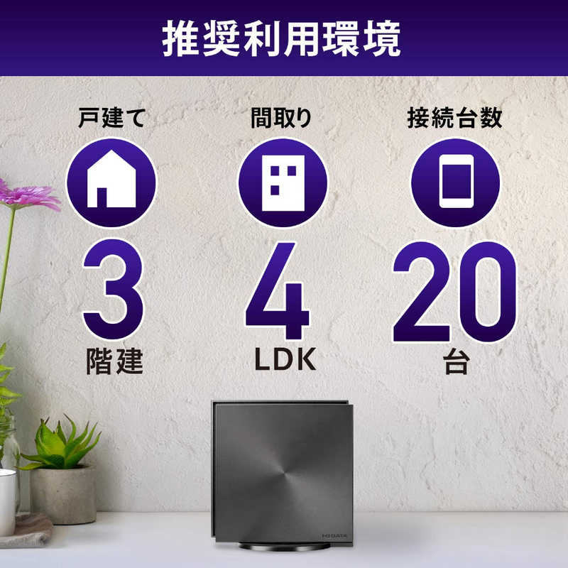 IOデータ IOデータ 無線LANルーター(Wi-Fiルーター) Wi-Fi 6(ax)/ac/n/a/g/b 目安：～4LDK/3階建 WN-DAX1800GR WN-DAX1800GR