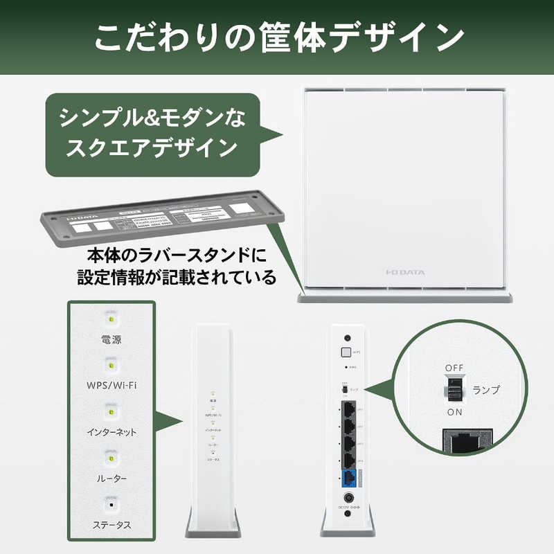 IOデータ IOデータ 無線LANルーター(Wi-Fiルーター) Wi-Fi 6(ax)/ac/n/a/g/b 目安：～4LDK/3階建 WN-DAX3600QR WN-DAX3600QR