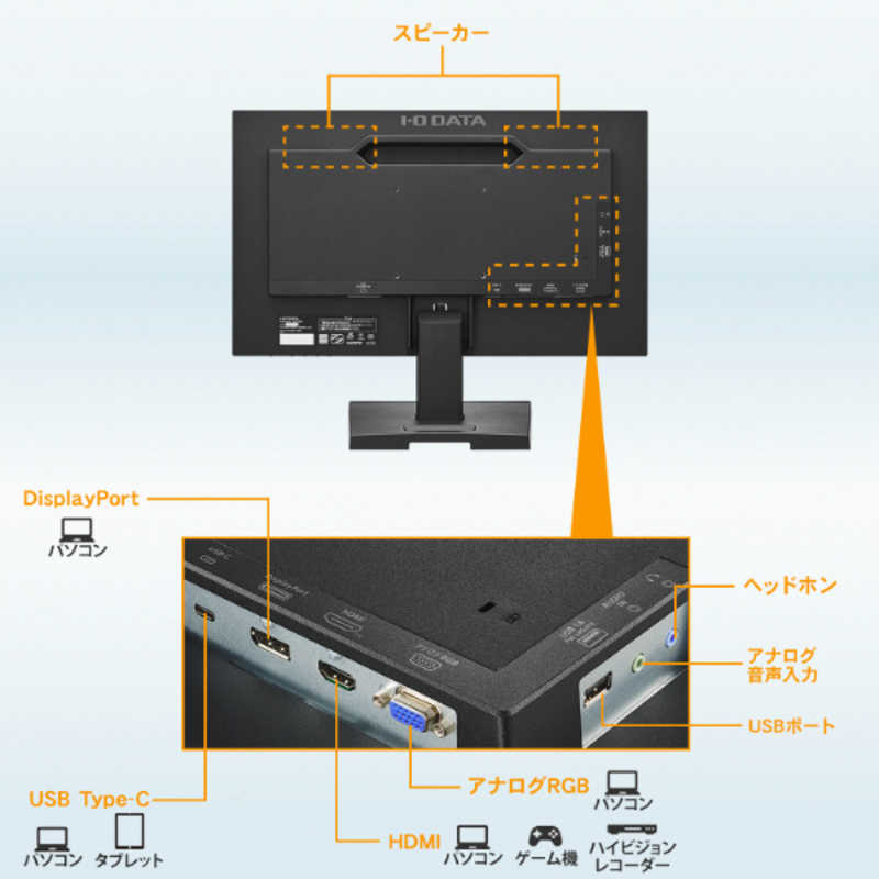 IOデータ IOデータ 広視野角ADSパネル採用 USB Type-C(R)搭載液晶ディスプレイ ［21.5型 /フルHD(1920×1080) /ワイド］ ブラック LCD-C221DBX LCD-C221DBX