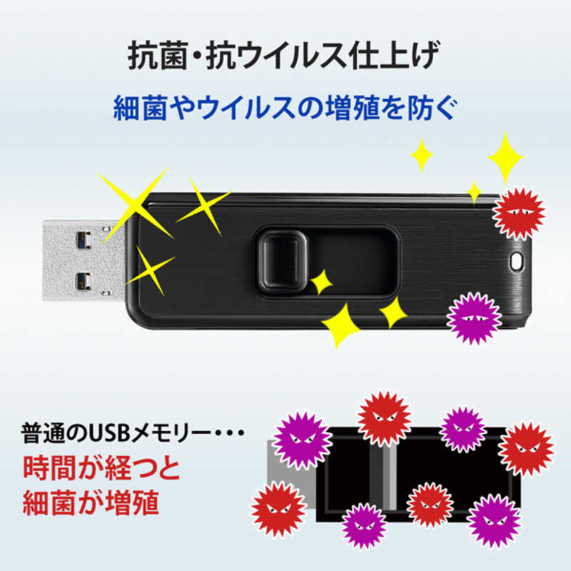 IOデータ IOデータ USBメモリ 抗菌(Chrome/Mac/Windows11対応) ［32GB /USB TypeA /USB3.0 /スライド式］ ブラック BCUM-32G/K BCUM-32G/K