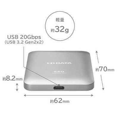 IOデータ MagSafe対応 USB 20GbpsポータブルSSD 500GB ［500GB