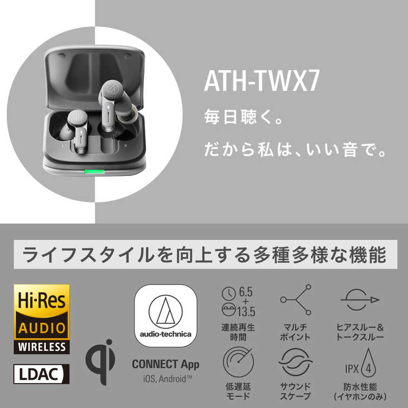 オーディオテクニカ オーディオテクニカ 完全ワイヤレスイヤホン  [ワイヤレス(左右分離) /Bluetooth /ノイズキャンセリング対応] ATH-TWX7 GY ATH-TWX7 GY