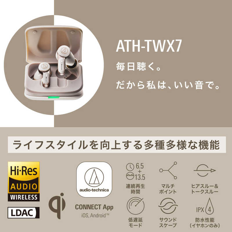 オーディオテクニカ オーディオテクニカ 完全ワイヤレスイヤホン  [ワイヤレス(左右分離) /Bluetooth /ノイズキャンセリング対応] ATH-TWX7 WH ATH-TWX7 WH