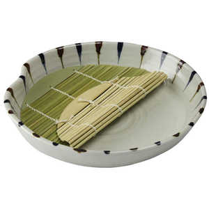 三陶 萬古焼 麺の器 麺皿 麺鉢 約24cm (すのこ付) 呉須錆十草 5962