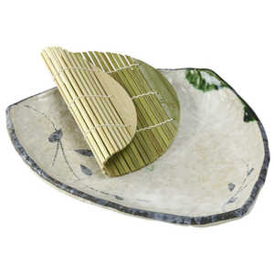 三陶 萬古焼 麺の器 三角麺皿 約24cm (すのこ付) つた織部 11996