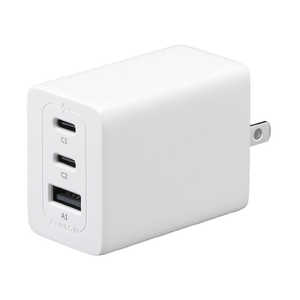 ���U�� PD�A�_�v�^65W �z���C�g Type-C(PD3.0)×2 Type-A×1 90°�����[�v���O PSE�F�ؕi �mPD65W / USB-C×2 / USB-A×1 / 3�|�[�g�n PDC65WH
