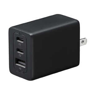 ���U�� PD�A�_�v�^65W �u���b�N Type-C(PD3.0)×2 Type-A×1 90°�����[�v���O PSE�F�ؕi �mPD65W / USB-C×2 / USB-A×1 / 3�|�[�g�n PDC65BK