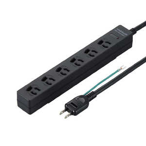 ヤザワ 3P抜け止めマグネットフック付タップ 黒 360°回転フック・強力マグネット・雷ガード機能付き 3Pプラグ対応 ［5.0m / 6個口 / スイッチ無］ H5HJKNP605BK