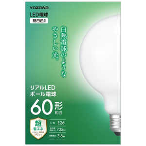ヤザワ G95ボール形リアルLED電球 ［E26 / ボール電球形 / 60W相当 / 昼白色 / 1個 / 広配光タイプ］ LDG4NG95WH