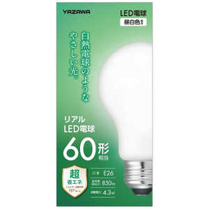 ヤザワ 一般形リアルLED電球 ［E26 / 一般電球形 / 60W相当 / 昼白色 / 1個 / 広配光タイプ］ LDA4NGWH