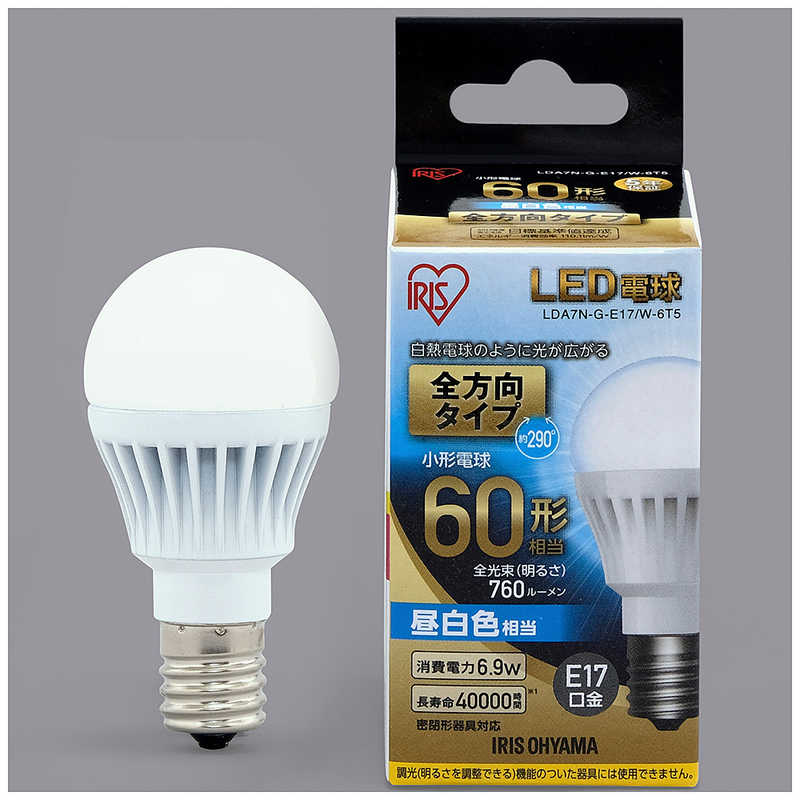 アイリスオーヤマ　IRIS OHYAMA アイリスオーヤマ　IRIS OHYAMA LED電球 E17 全方向 60形相当 昼白色 LDA7N-G-E17/W-6T5 LDA7N-G-E17/W-6T5