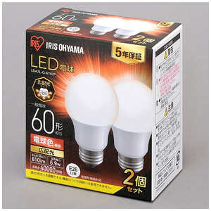 アイリスオーヤマ IRIS OHYAMA LED電球 E26 広配光2P 電球色 60形(810lm) LDA7LG6T62P
