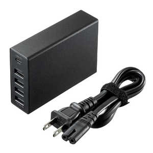 サンワサプライ USB Power Delivery対応AC充電器(5ポート･ブラック)PD30W対応 ACA-PD57BK ブラック(1m･5ポｰト:USB-Cx1/USB-Ax4)
