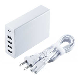 サンワサプライ AC充電器 USB Power Delivery対応 3A/6A ACA-PD57W ホワイト(1m･5ポｰト:USB-Cx1/USB-Ax4)