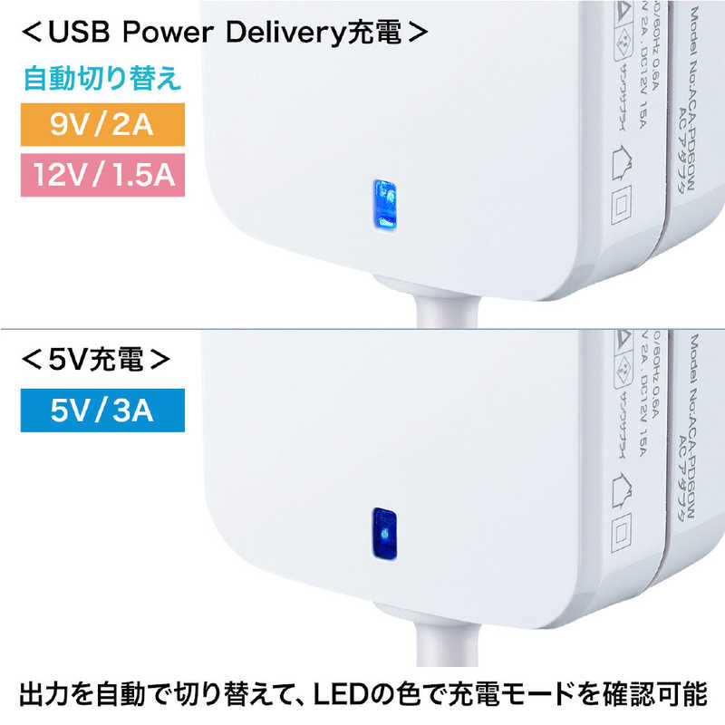 サンワサプライ サンワサプライ USB Power Delivery対応AC充電 ACA-PD60W ACA-PD60W