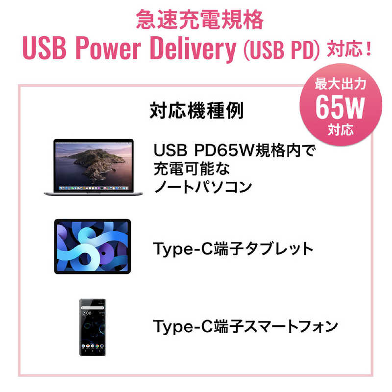 サンワサプライ サンワサプライ AC ⇔ USB-C充電器 ノートPC･タブレット対応 65W [1.8m /USB Power Delivery対応] ACA-PD76BK ACA-PD76BK