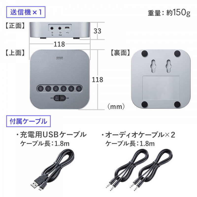 サンワサプライ サンワサプライ スピーカーフォンx2+送信機 Bluetooth+USB-A+3.5mm接続 会議用 [USB電源] MM-BTMSP3 MM-BTMSP3