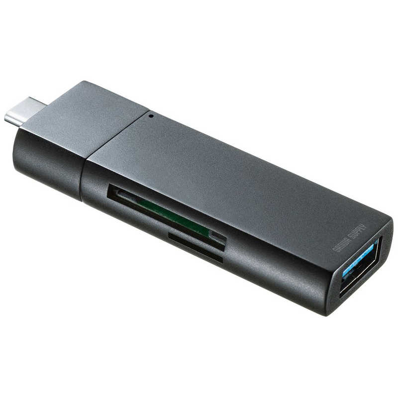 サンワサプライ サンワサプライ Type-Cコンパクトカードリーダー(USB 1ポート付き) ADR-3TCMS7BKN ADR-3TCMS7BKN