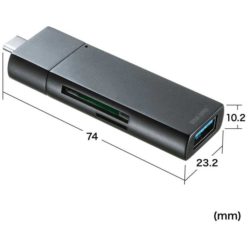 サンワサプライ サンワサプライ Type-Cコンパクトカードリーダー(USB 1ポート付き) ADR-3TCMS7BKN ADR-3TCMS7BKN