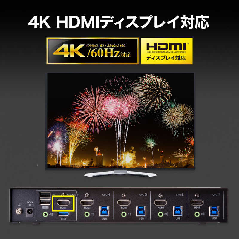 サンワサプライ サンワサプライ 4K対応HDMIパソコン自動切替器(4： 1) SWKVM4U3HD SWKVM4U3HD