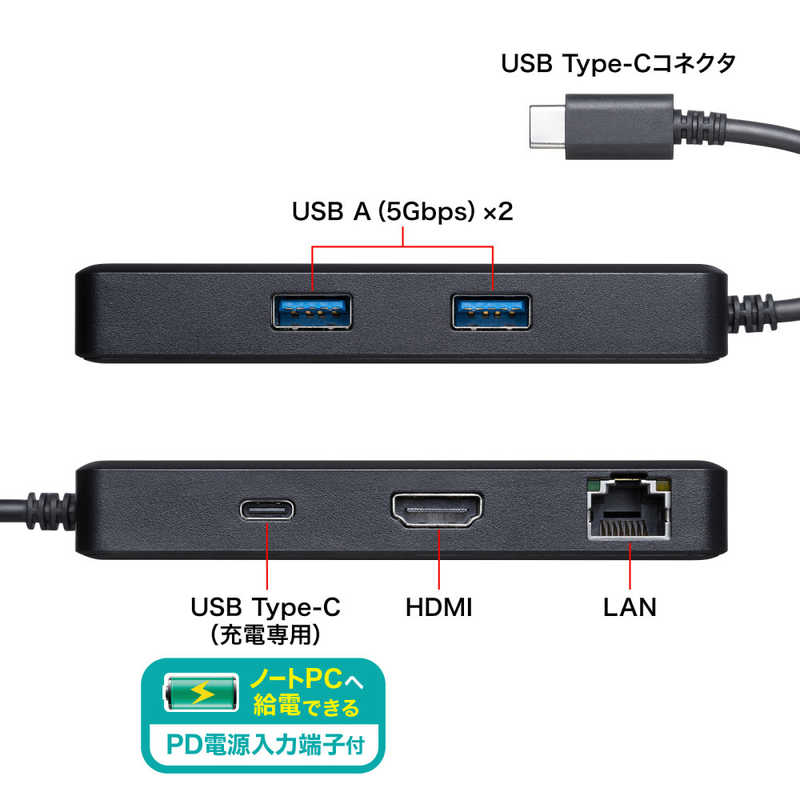 サンワサプライ サンワサプライ ［USB-C オス→メス HDMI / LAN / USB-Ax2 / USB-C］USB PD対応 100W ドッキングステーション ［USB Power Delivery対応］ USB-DKM7BK USB-DKM7BK