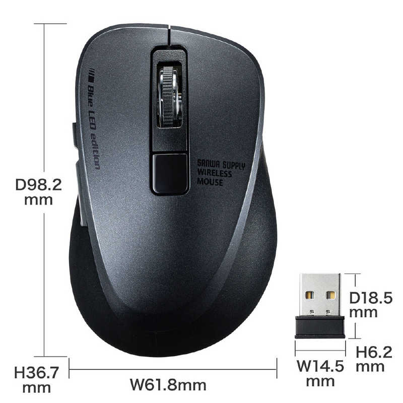 サンワサプライ サンワサプライ マウス ブラック  BlueLED  5ボタン  USB  無線(ワイヤレス)  MA-WBL153BK MA-WBL153BK