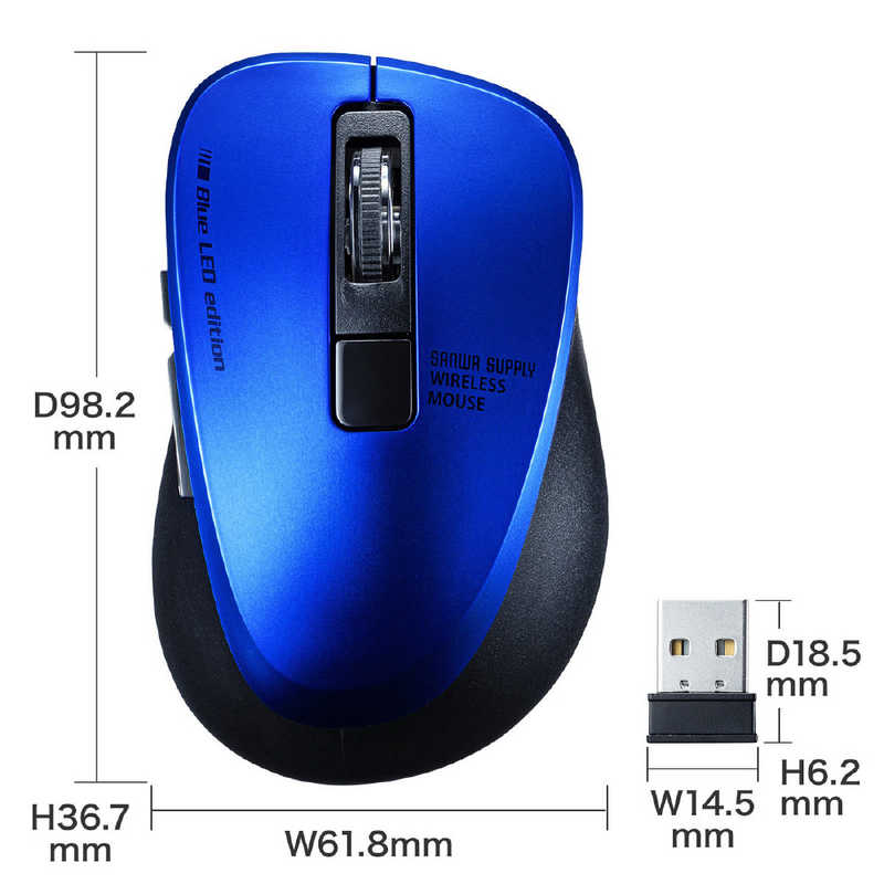 サンワサプライ サンワサプライ マウス ブルー  BlueLED  5ボタン  USB  無線(ワイヤレス)  MA-WBL153BL MA-WBL153BL