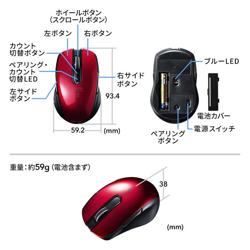 サンワサプライ サンワサプライ Bluetooth 4.0 ブルーLEDマウス(5ボタン･左右対称) MA-BTBL171R MA-BTBL171R