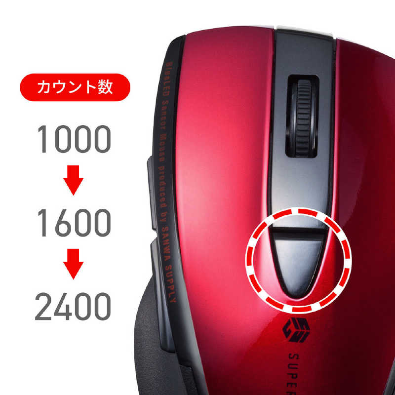 サンワサプライ サンワサプライ マウス SUPER GRIP 静音 [BlueLED /無線(ワイヤレス) /5ボタン /Bluetooth] レッド MA-BTBL167R MA-BTBL167R