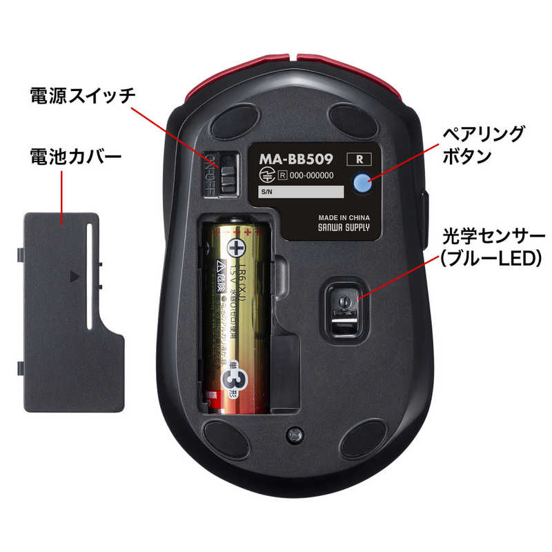 サンワサプライ サンワサプライ マウス [BlueLED /無線(ワイヤレス) /5ボタン /Bluetooth] レッド MA-BB509R MA-BB509R