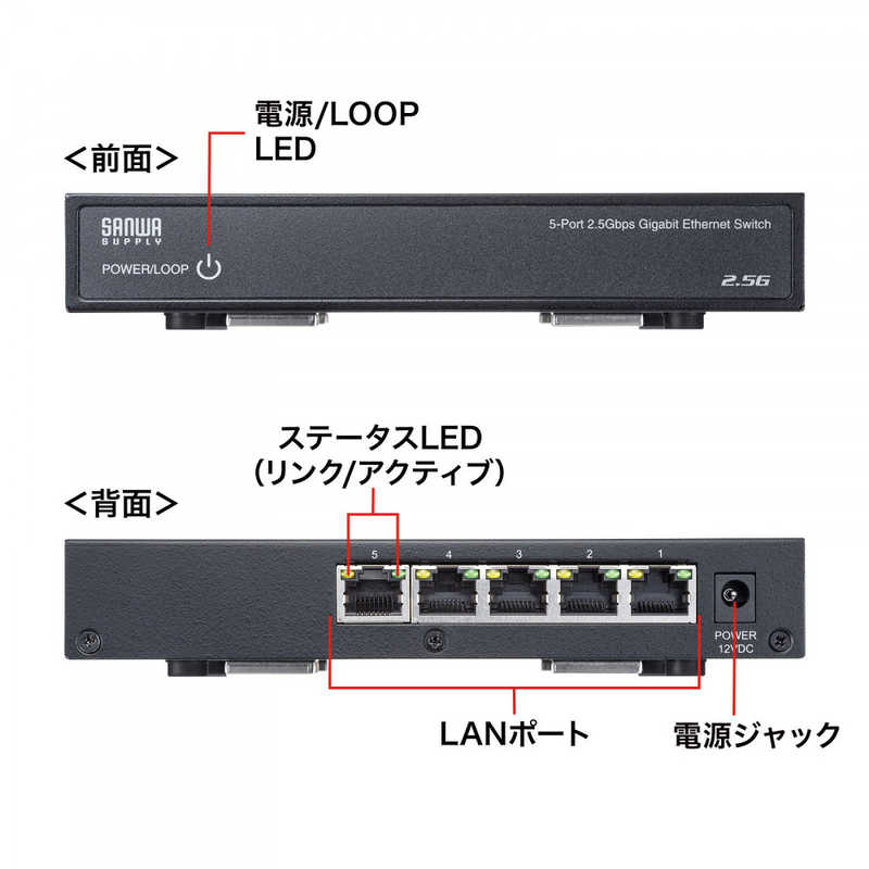 サンワサプライ サンワサプライ 2.5G対応 スイッチングハブ（5ポート・マグネット付き）  LAN-2GIGAS501 LAN-2GIGAS501