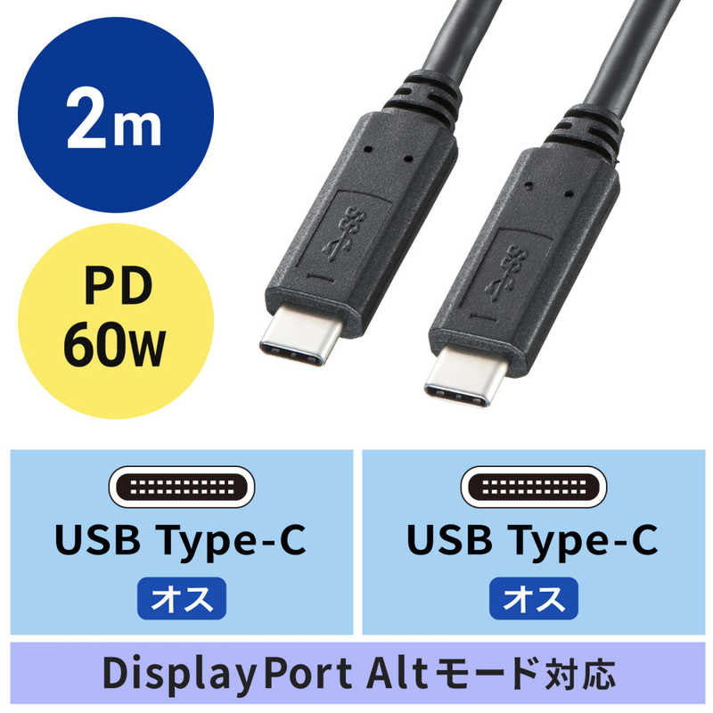 サンワサプライ サンワサプライ 2.0m[USB-C ⇔ USB-C]3.1ケーブル 充電･転送 USB PD対応 3A KU30-CCP320 ブラック KU30-CCP320 ブラック