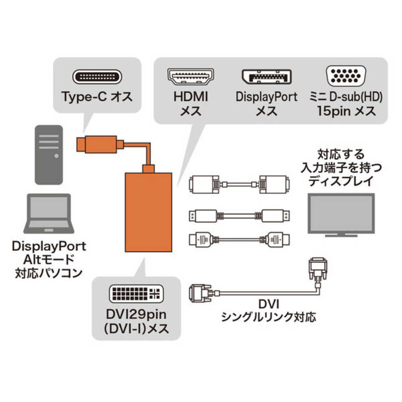 サンワサプライ サンワサプライ USB Type C-HDMI/VGA/DVI/DisplayPort変換アダプタ AD-ALCHVDVDP AD-ALCHVDVDP