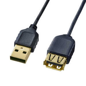 サンワサプライ USB-A延長ケーブル ［USB-A オス→メス USB-A / 2m / USB2.0］ 極細 ブラック KU-SLEN20BKK