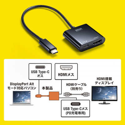 サンワサプライ USB Type C-HDMI変換アダプタ（4K/60Hz/PD対応