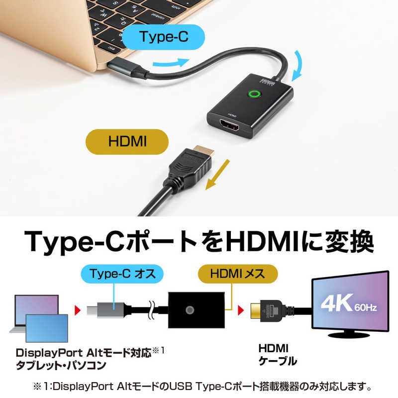 サンワサプライ サンワサプライ ON/OFFスイッチ付きType C-HDMI変換アダプタ(4K/60Hz) ADALCPHDSW ADALCPHDSW