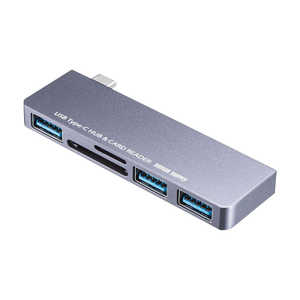 サンワサプライ [USB-C オス→メス カードスロットx2 / USB-Ax3] 変換アダプタ USB-3TCHC18GY
