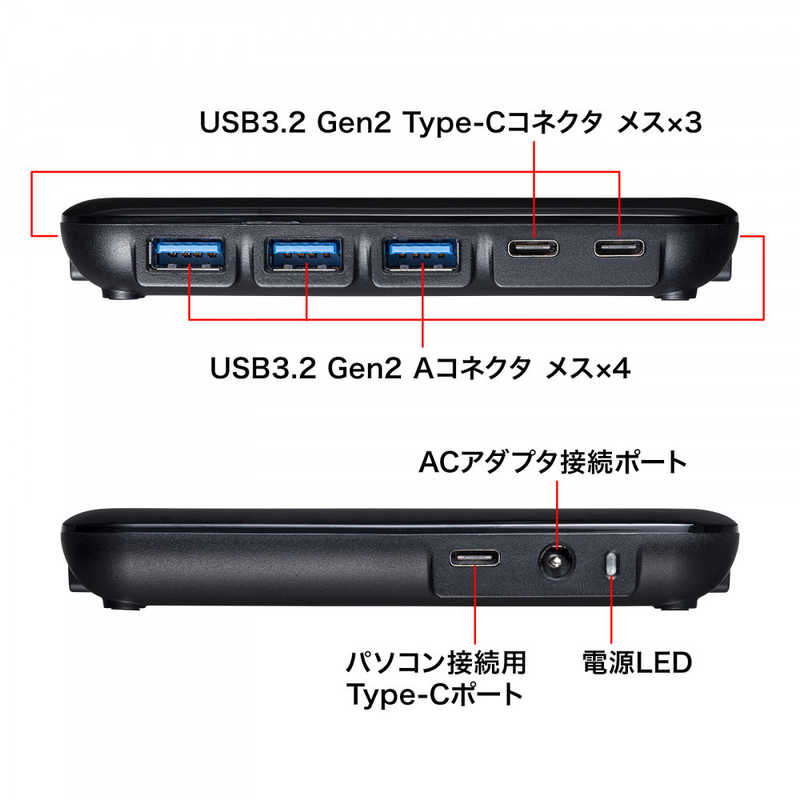 サンワサプライ サンワサプライ USB3.2Gen2対応 Type-C 7ポートハブ USB-3TCH38BK USB-3TCH38BK