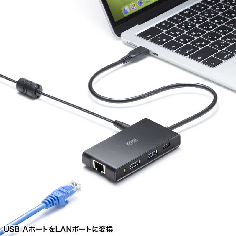 サンワサプライ サンワサプライ LAN変換アダプタ AC電源 ［USB-C オス→メス LAN /USB-C＋USB-Ax2］ 2.5Gbps対応(Mac/Windows11対応) USB-3TCLS8BK USB-3TCLS8BK