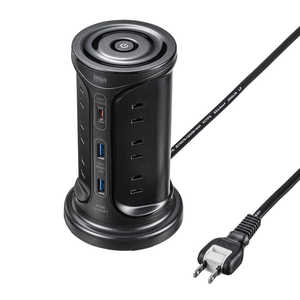 サンワサプライ PD30W充電機能付き12個口タワー型タップ TAP-B112C1A2BK サンワサプライ PD30W充電機能付き12個口タワー型タップ TAP-B112C1A2BK