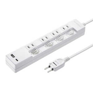 サンワサプライ USB充電機能付きタップ Type-C搭載 TAP-B102UC-2W サンワサプライ USB充電機能付きタップ Type-C搭載 TAP-B102UC-2W