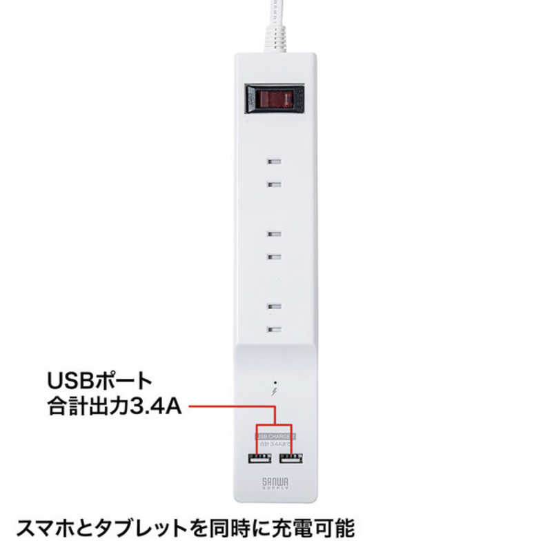 サンワサプライ サンワサプライ 便利タップ(USB充電機能付き)2P9個口2m TAP-B103U-2W TAP-B103U-2W