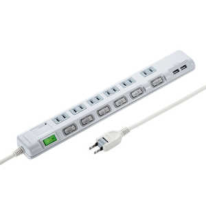 サンワサプライ USB充電ポート付き節電タップ(面ファスナー付き) TAP-B108U-2W