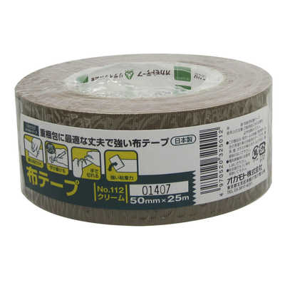 オカモト ＃112 布テープ クリーム 50mm×25M #112ﾇﾉﾃｰﾌﾟｸﾘｰﾑ50m の通販