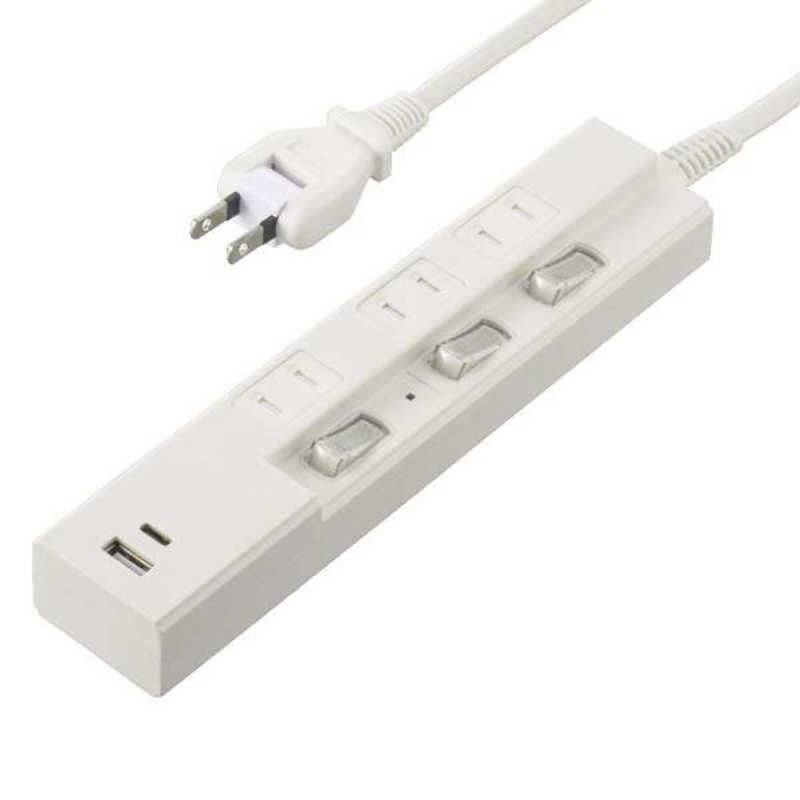 ORIGINALBASIC ORIGINALBASIC USB付き節電タップコード有りType-C付 ［1.0m /3個口 /スイッチ付き(個別) /2ポート］ 白 OBB-TPK311AC-W OBB-TPK311AC-W