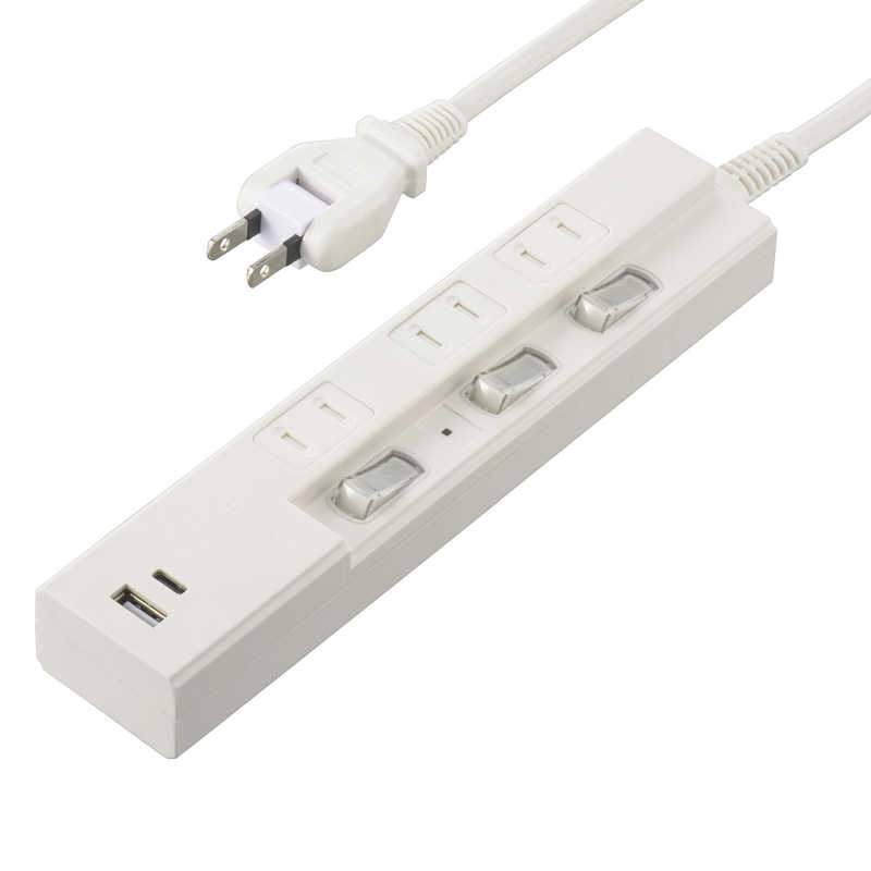 ORIGINALBASIC ORIGINALBASIC USB付き節電タップコード有りType-C付 ［3.0m /3個口 /スイッチ付き(個別) /2ポート］ 白 OBB-TPK331AC-W OBB-TPK331AC-W